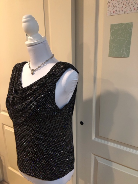 MSK Black Sequin Cowl Neck Tank Top - Picture 2 of 6